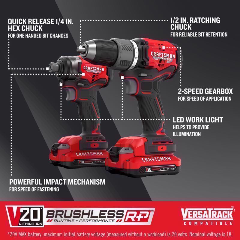 Craftsman V20 BRUSHLESS RP Cordless 2 Tool Combo Kit