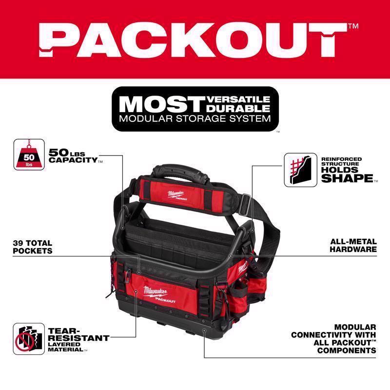Milwaukee Packout 11 in. W X 13.5 in. H Ballistic Polyester Tote Bag 39 pocket Black/Red 1 pc