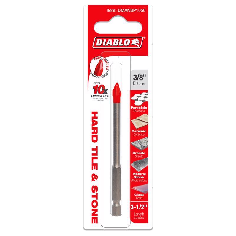 Diablo 3/8 in. X 3-1/2 in. L Carbide Tipped Glass and Tile Bit Hex Shank 1 pk