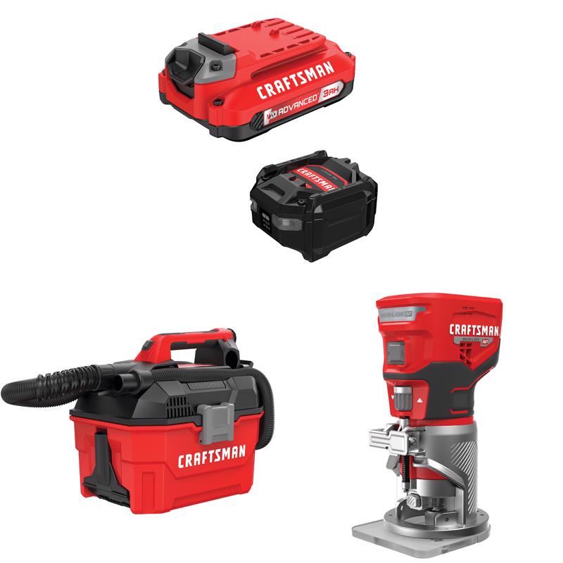 CRAFTSMAN  V20 3Ah Advanced Battery Starter  with 2Gal Wet/Dry Vac withBrushless RP Router