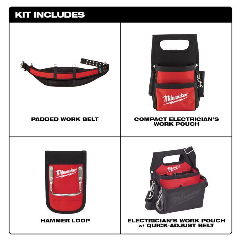 Milwaukee 29 pocket Nylon Work Belt Black/Red