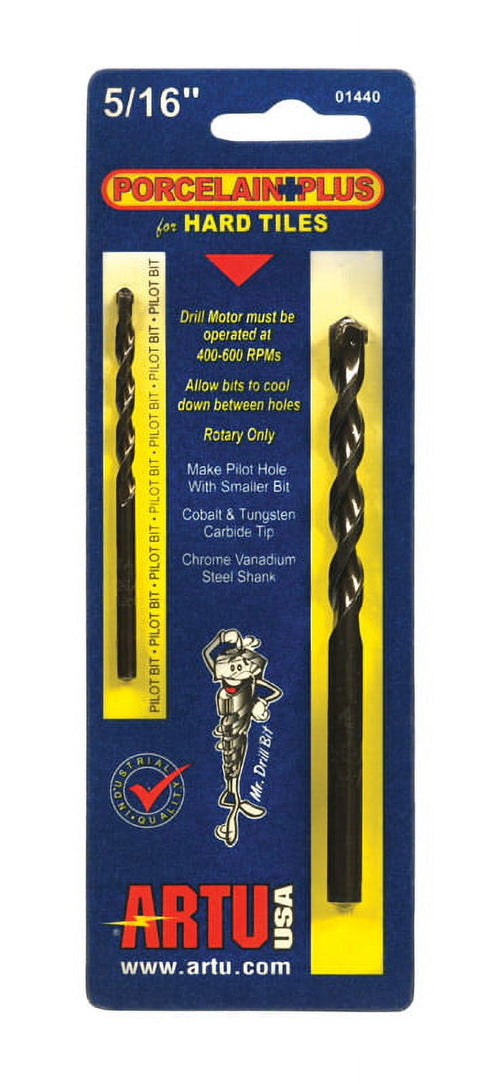 ARTU Porcelain Plus 5/16 in. X 4-1/2 in. L Tungsten Carbide Tipped Glass and Tile Bit Set Straight S